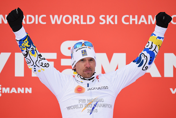 Johan Olsson celebrates his 15km cross-country free technique success in Falun ©Getty Images