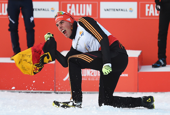 Johannes Rydzek celebrates winning his first world title ©Getty Images