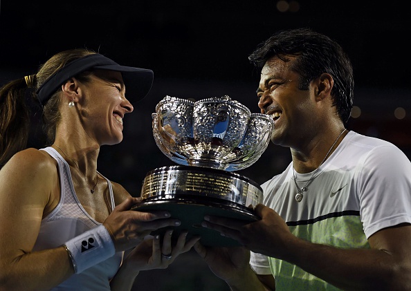 Martina Hingis claimed her first Grand Slam title since coming out of retirement for a second time in 2013 as she won the mixed doubles with Leander Paes ©Getty Images