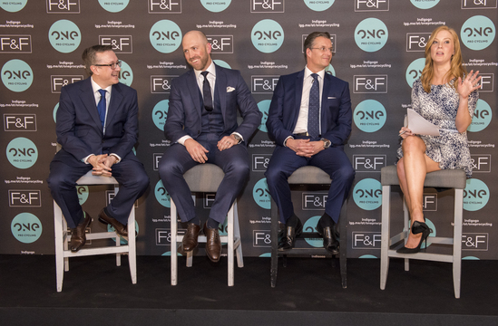 Matt Prior (second left) spoke passionately about his newly-formed ONE Pro Cycling team at the launch party in London ©ONE Pro Cycling