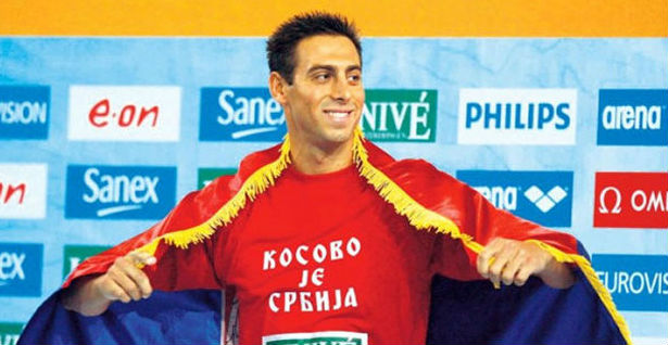 Milorad Čavić was briefly disqualified at the 2008 European Swimming Championships in Eindhoven for wearing a tee-shirt emblazoned with “Kosovo is Serbia” in Cyrillic ©Getty Images