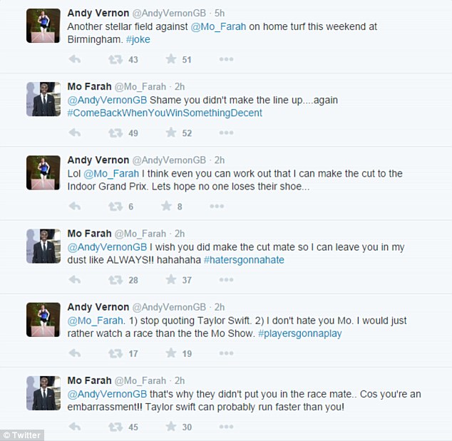 The row on Twitter between British runners Mo Farah and Andy Vernon has caught the media's imagination ©Twitter