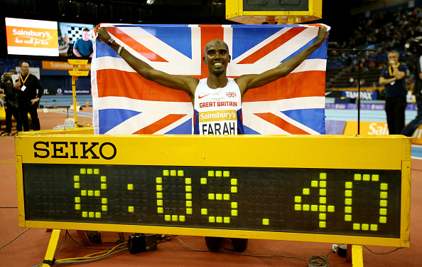 Mo Farah of Great Britain clinched victory in the two-mile race in a world record time in Birmingham ©Getty Images