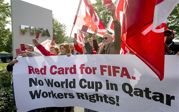 There have been widespread protests about Qatar's treatment of migrant workers helping the country prepare to host the 2022 FIFA World Cup ©AFP/Getty Images