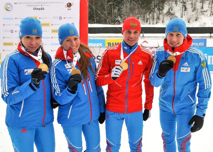 Russia added to their two golds yesterday with victory in the junior mixed relay today ©IBU