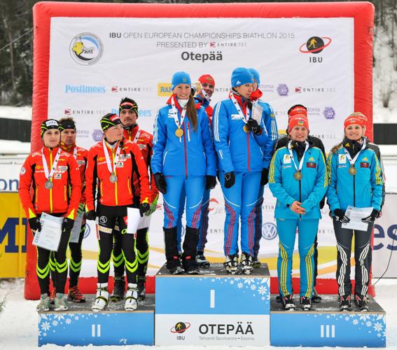 Russia edged out France and Ukraine to take gold in the junior mixed relay ©IBU