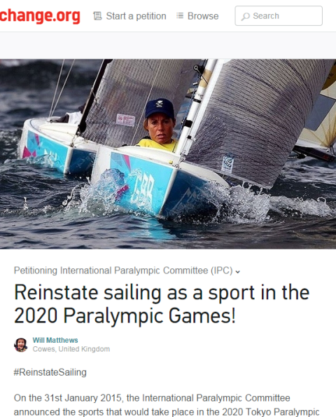 A petition to get sailing reinstated into the Paralympic programme for Tokyo 2020 has been launched on on change.org ©change.org