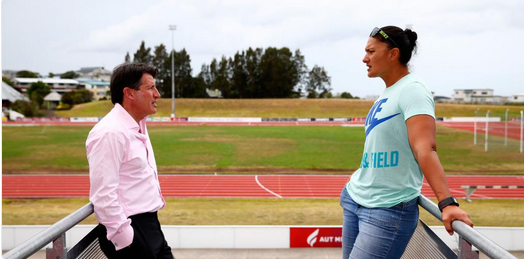 Sebastian Coe has promised two-time Olympic shot put champion Valerie Adams (pictured right) he will fight to protect her event if he is elected IAAF President ©Twitter