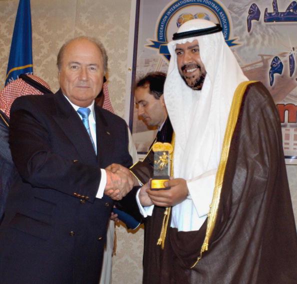 Sheikh Ahmad Al Fahad Al Sabah pictured with FIFA President Sepp Blatter in 2004 ©AFP/Getty Images