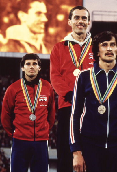 Sebastian Coe has to settle for silver, behind British rival Steve Ovett, after the Moscow 1980 Olympic 800m final. After the 1500m final the roles were reversed, with Ovett taking bronze rather than silver, sparking a conversation to which Ovett took exception ©AFP/Getty Images