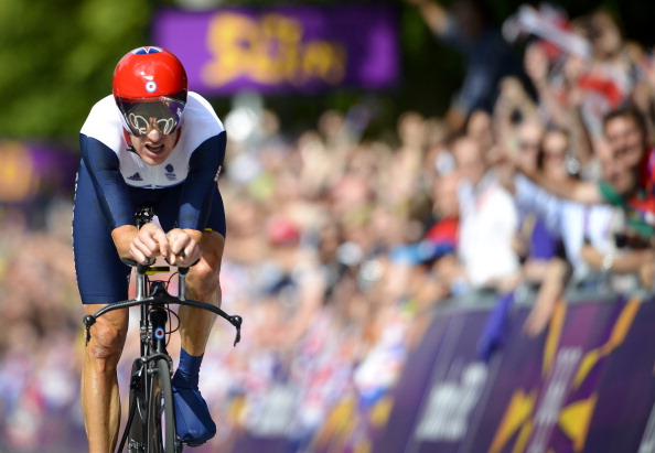 Bradley Wiggins, pictured winning gold in the time trial at the London 2012 Olympics, has set his sights on the world hour record this summer ©AFP/Getty Images