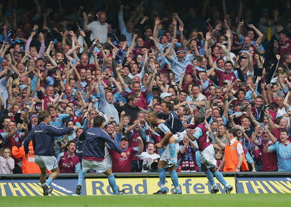 Bobby Zamora - and a few others - celebrate what turned out to be the only goal of the 2005 Championship Play-off final at Cardiff's Millennium Stadium ©Getty Images