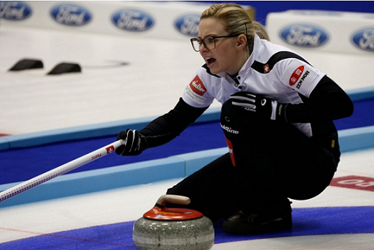 Switzerland's Alina Paetz led her team to consecutive victories on the opening day of the World Women's Curling Championships ©World Curling Federation