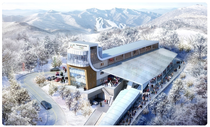 An artists impression of the building at the top of the Alpensia Sliding Centre being built for Pyeonghcang 2018 at a cost of $110 million ©Pyeongchang 2018