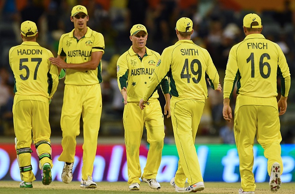 Australia celebrate after their mammoth victory over Afghanistan ©AFP/Getty Images