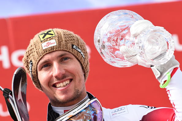 Austria's Marcel Hirscher secured his fourth overall World Cup title after Kjetil Jansrud's withdrawal from the men's slalom race ©Getty Images