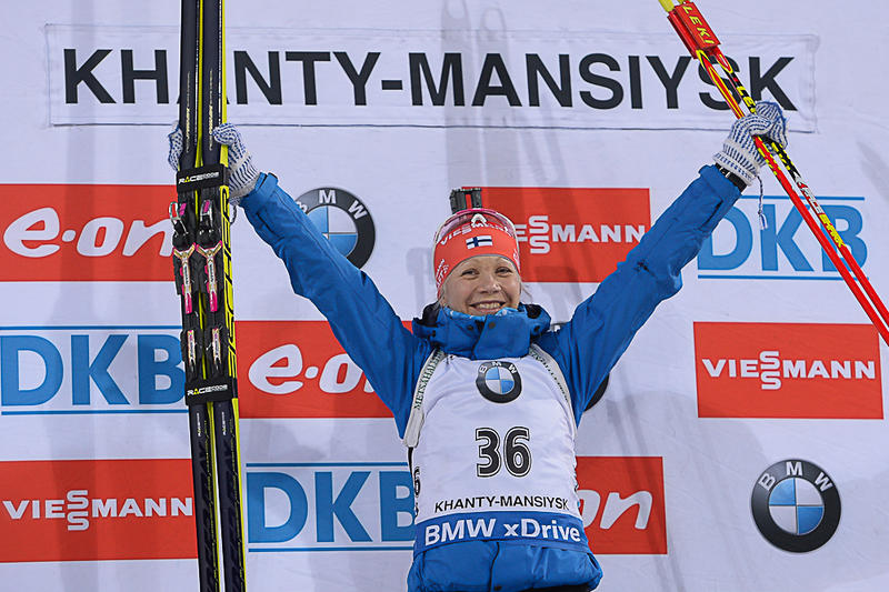 Finland's Kaisa Mäkäräinen ensured she finished the sprint season off in style with victory in the 7.5km event ©IBU