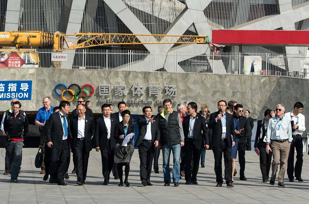 IOC Evaluation Commission members visit the Bird's Nest Stadium during their first day of venue tours ©Beijing 2022