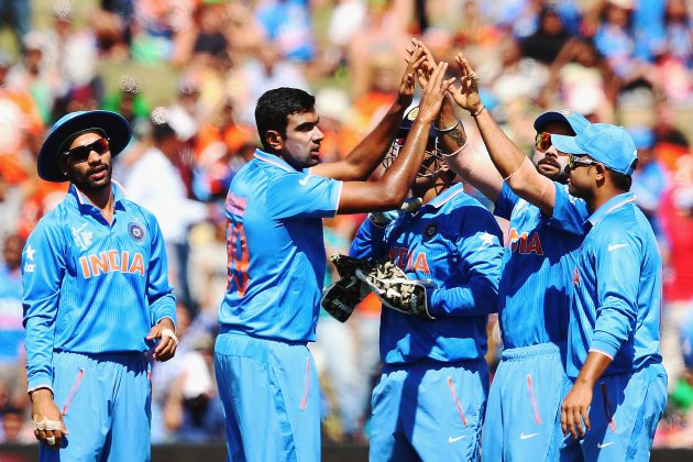India celebrate en route to victory over Ireland in Hamilton ©ICC