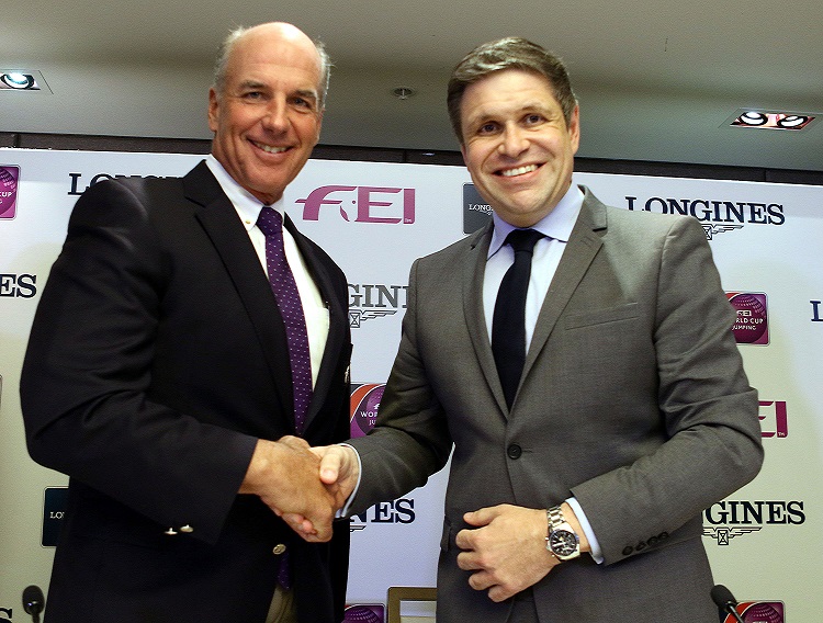 John Madden and Juan-Carlos Capelli after signing the Longines/FEI World Cup Jumping North American League title partner deal ©FEI