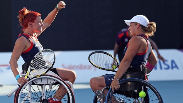 Britain's Jordanne Whiley and Lucy Shuker of Britain recovered from their respective singles defeats to take the women's doubles title at the Pensacola Open in Florida ©Getty Images