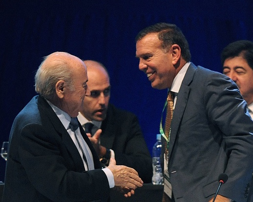 Juan Ángel Napout (right) has been re-elected as CONMEBOL President ©Getty Images