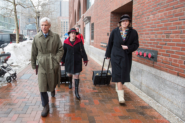 Judith Clarke (right) arrives at the courthouse on the opening day of Dzhokhar Tsarnaev's trial ©Getty Images