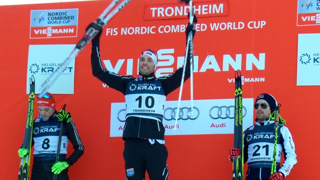 Magnus Moen celebrates a home skiing victory in Trondheim ©FIS/Silke Tegethof