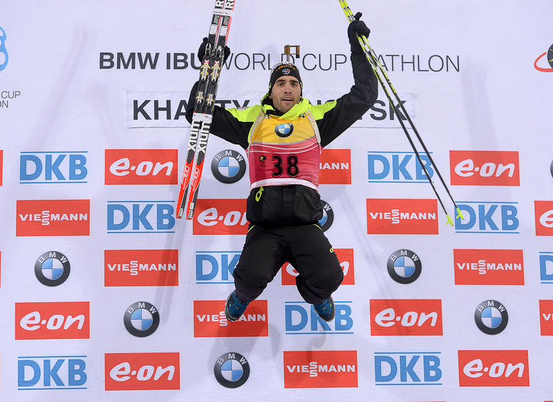 Martin Fourcade powered to his eighth win of the season to inch closer to the overall World Cup title ©IBU