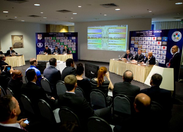 Officials in Tbilisi announce the draw for the second IJF Grand Prix of the season ©IJF