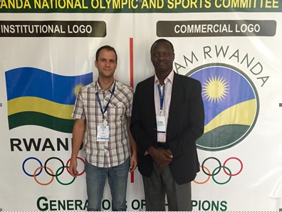 RNOSC President Robert Bayigamba (right), pictured with Yves Jamoneau. programme coordinator for Peace and Sport, is confident the African Great Lakes Friendship Games will help reinforce relationships between neighbouring countries ©Peace and Sport