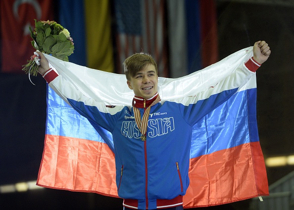 Semen Elistratov won the men's 1,500m gold medal at the World Short Track Speed Skating Championships in Moscow ©Getty Images