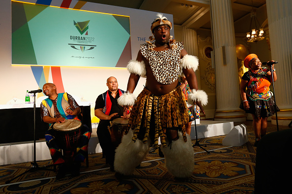Traditional dancers perform during Durban's presentation to launch its bid to host the 2022 Commonwealth Games at Mansion House in London ©Getty Images