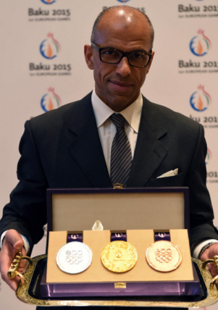 William Louis-Marie posing with the Baku 2015 medals at a ceremony earlier this month ©Twitter