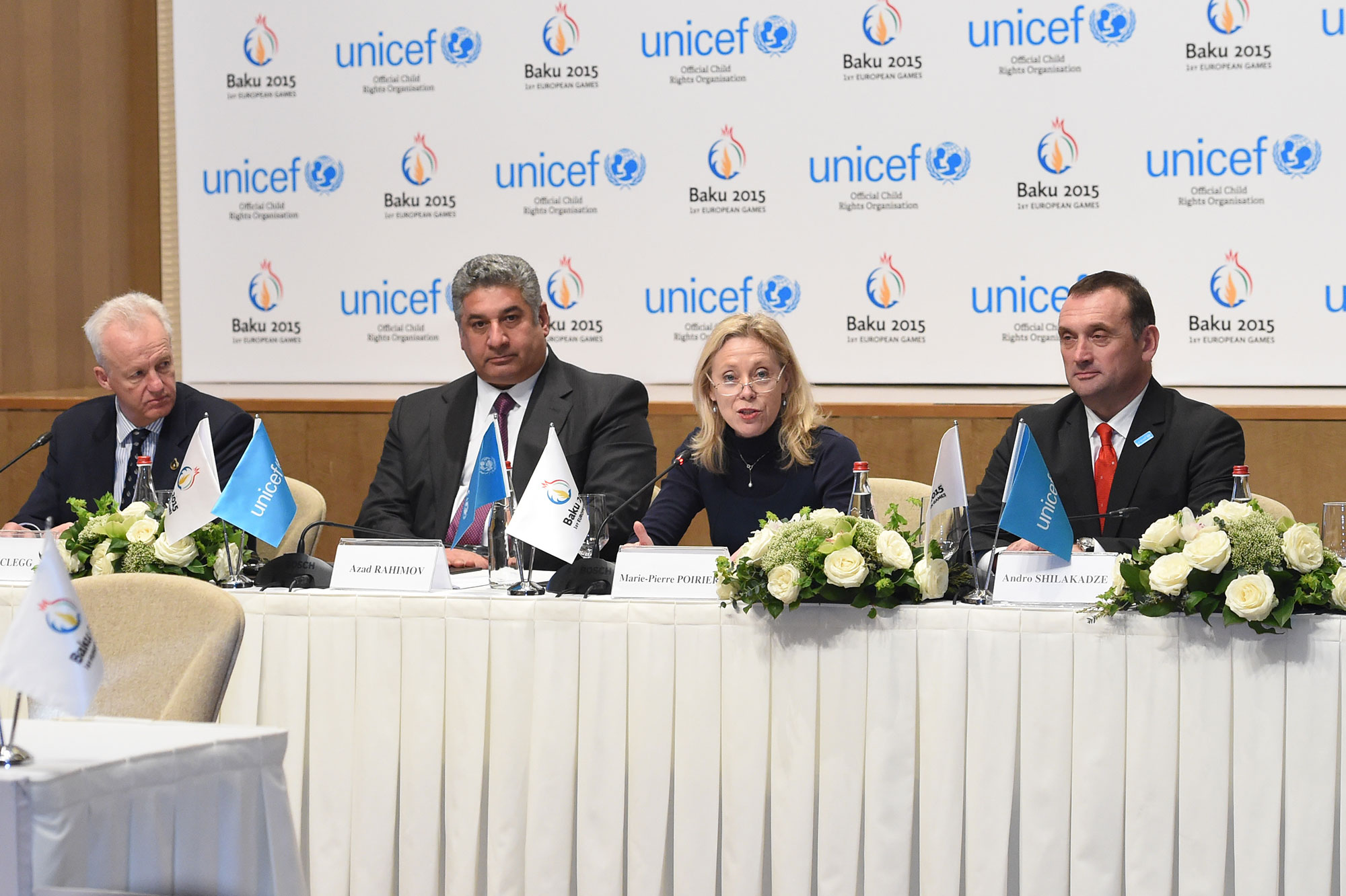 Among those present at the signing event between Baku 2015 and UNICEF were Azad Rahimov, Azerbaijan’s Minister of Youth and Sports and Baku 2015 chief executive, and Marie-Pierre Poirier, UNICEF Regional Director for Europe and Central Asia, ©Baku2015