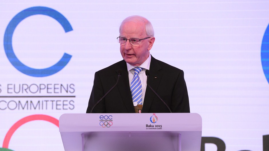 Pat Hickey, President of the European Olympic Committees, in Baku. He is confident the European Games and European Sports Championship can co-exist happily ©Baku 2015