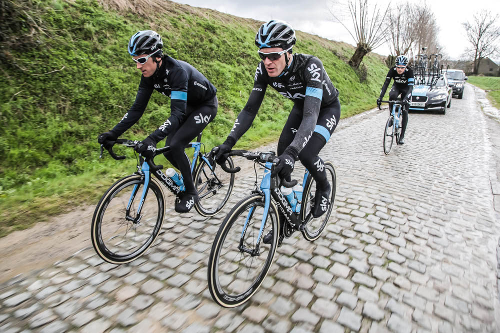 Team Sky testing out the Pinarello K8-S, a bike hailed a "game-changer" by Sir Bradley Wiggins ©Team Sky