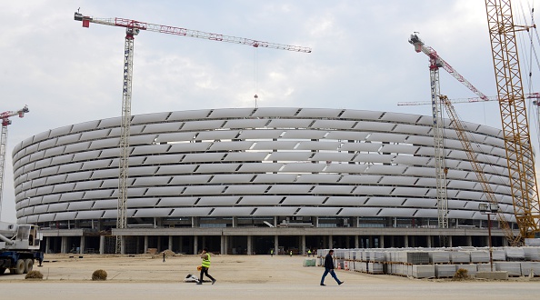 Baku's National Stadium, pictured in October and now virtually completed, will host home athletes in the European Games this summer. But there is a question over whether athletics will form a part of future Games ©Getty Images