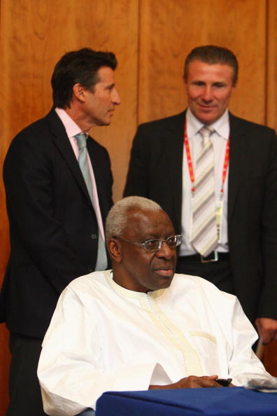 Sebastian Coe (left) and Sergey Bubka (right) are rivals to take over the IAAF Presidency when Lamine Diack (centre) retires in August - but another outgoing President, Hansjörg Wirz, warns that neither man can afford to let other personal ambitions affect their concentration ©Getty Images
