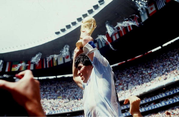 Holding up the World Cup for Argentina in 1986 - Diego Maradona, who played for Argentinos Juniors, Boca Juniors, Barcelona, Napoli, Sevilla, Newell's Old Boys, and Boca Juniors again. But never for Spartak Moscow ©Bongarts/Getty Images