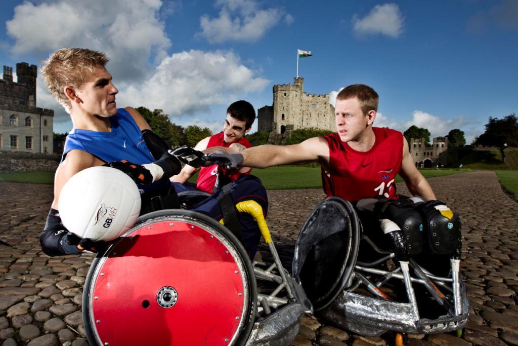 gbwr_Steve_Brown_Captain_David_Anthony_and_Aaron_Phipps_playing_Wheelchair_Rugby_in_the_grounds_of_Cardiff_Castle_in_preparation_for_the_2011_GB_Cup_07-09-11