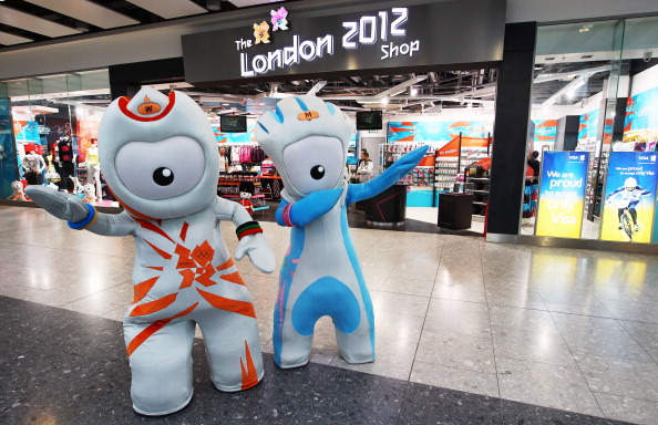 Wenlock and Mandeville outside the London 2012 shop