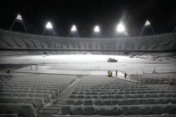 London 2012 Olympic Stadium with lights turned on