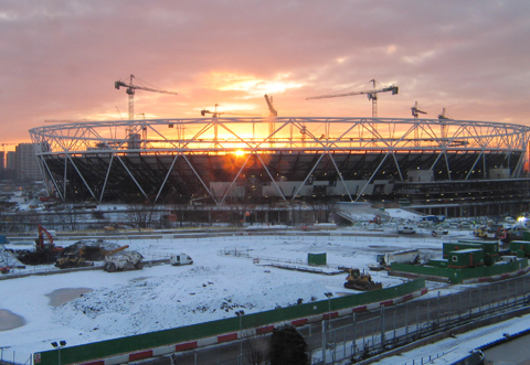 Olympic Stadium at twilight in snow(1)