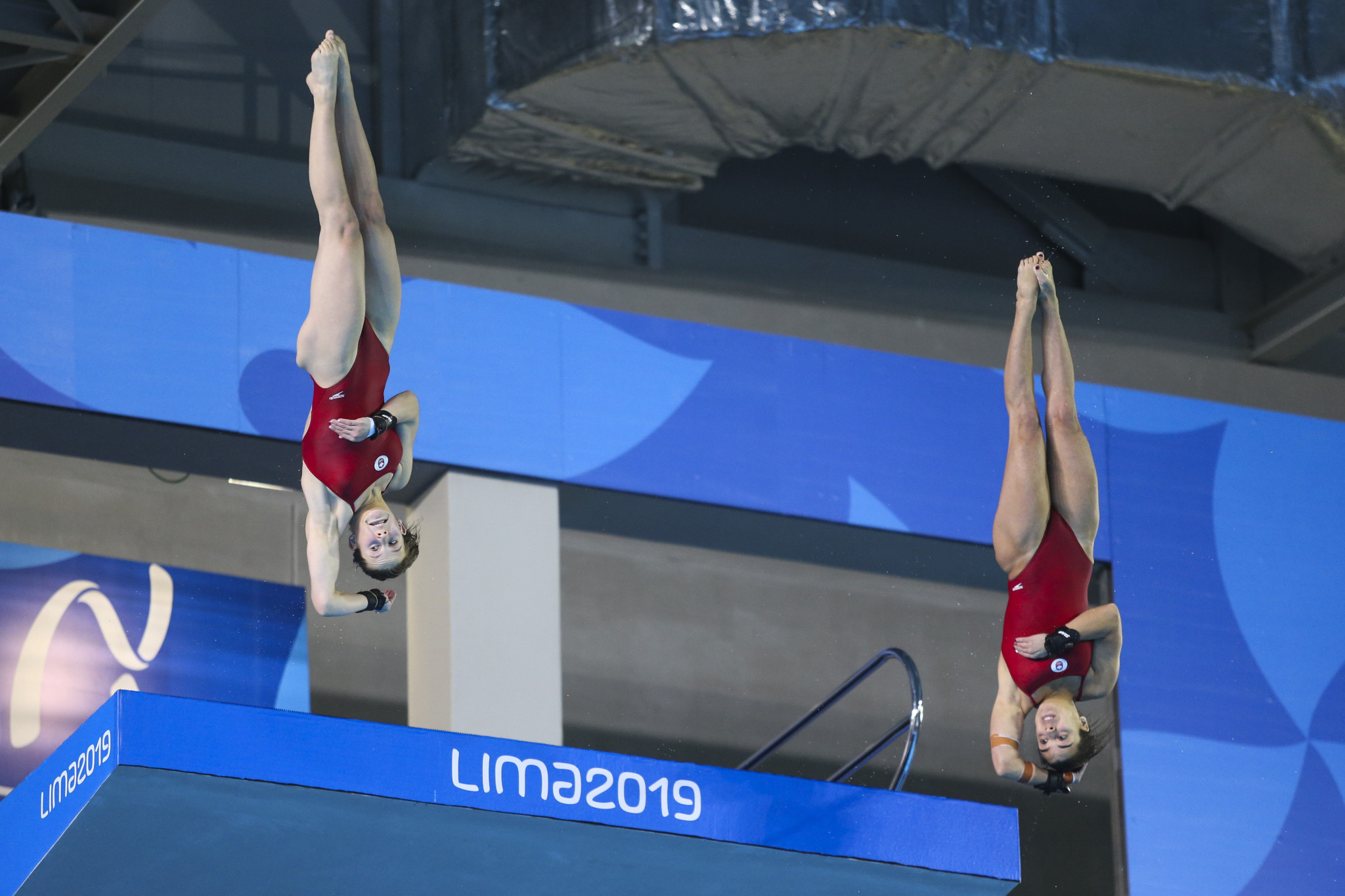 The day's action concluded with Canada's Meaghan Benfeito and Caeli McKay winning gold in the women's synchronised 10m platform ©Lima 2019