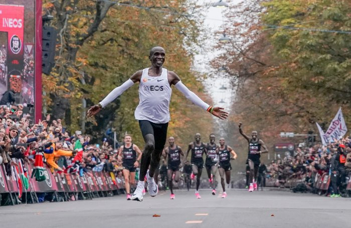 In The Games, main character Harry Hayes set a goal of running a marathon in under two hours - a feat first achieved by Eliud Kipchoge in October 2019 Â© Getty Images 