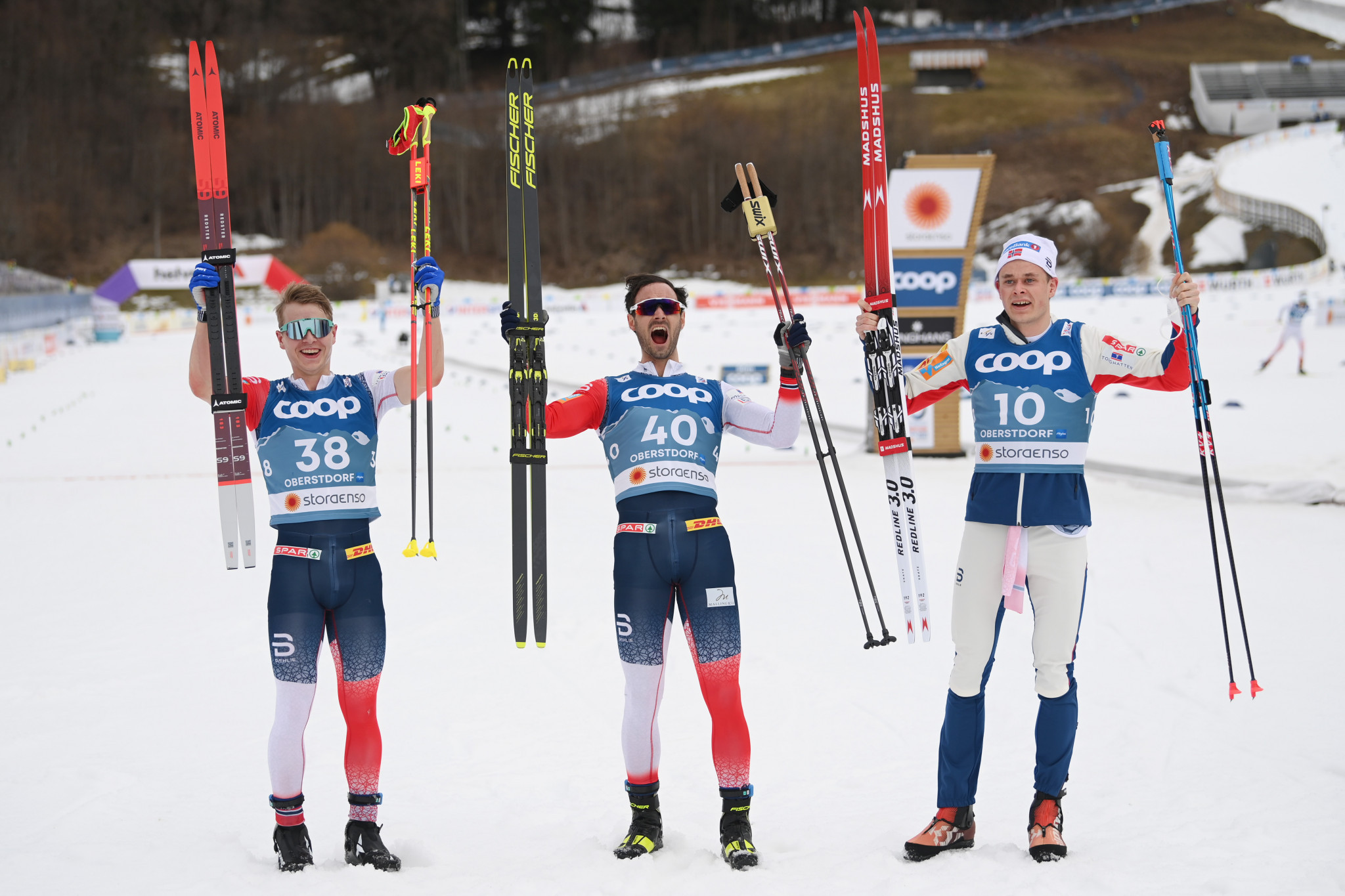 Hans Christer Holund, au centre, a dominé un podium entièrement norvégien à Oberstdorf © Getty Images