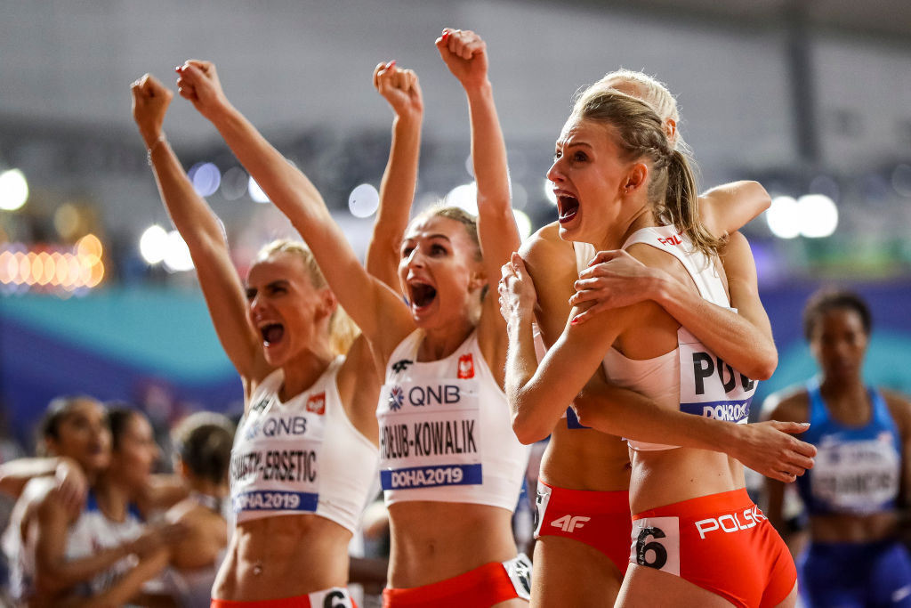 Gastland Polen zal het opnemen tegen Europees kampioen Polen in de hal van Nederland op de 4x400m voor dames op de IAAF Wereldkampioenschappen © Getty Images