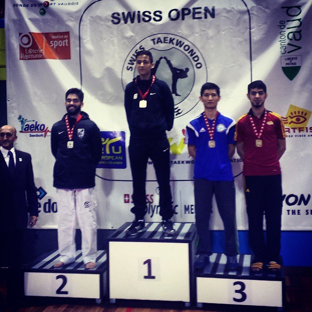 Si Mohamed Ketbi pictured on the top of the podium after winning the gold medal at the Swiss Open in 2015 ©Instagram